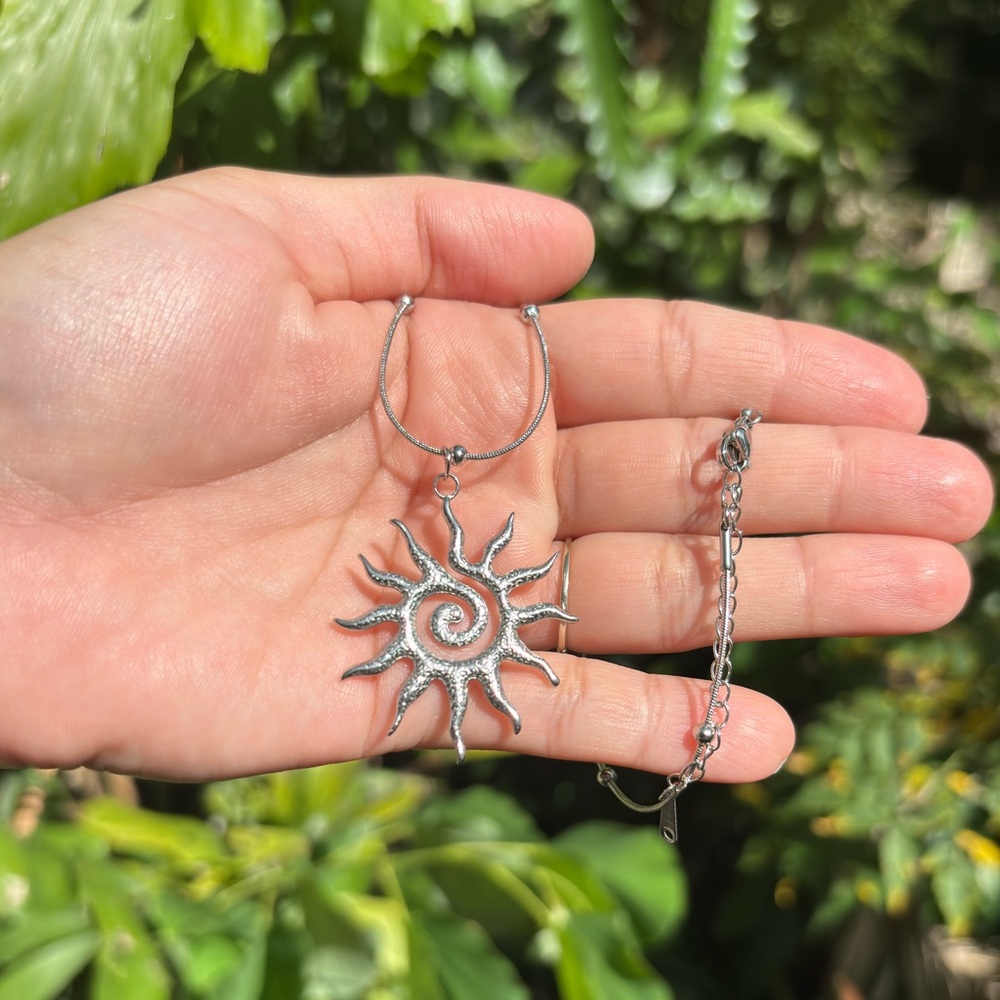 18K White Gold Plated Stainless Steel Sun Necklace - Picture 3 of 5